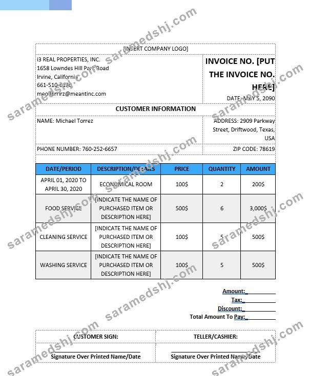 Blank Real Estate Invoice Template